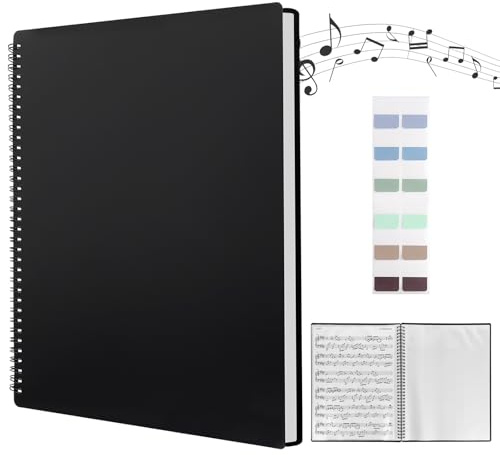 A4 Notenmappe Schwarz 60 Fächer/120 Seiten Registermappen, Präsentationsmappe mit Indexaufkleber, Music Sheet Chormappe für Musikpartitur Akten und File