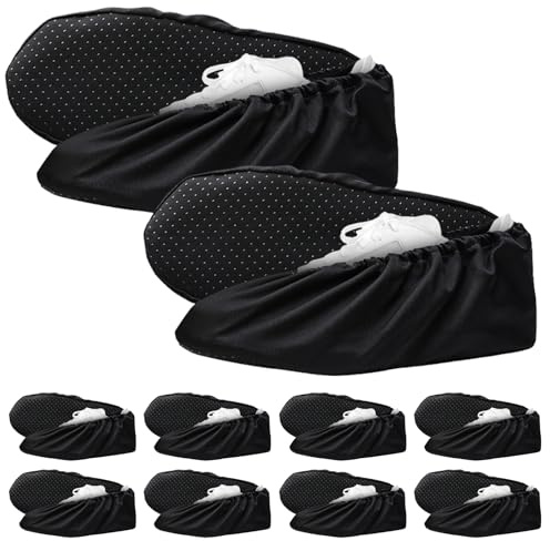 GOEDCH Copertura Scarpe di Antiscivolo: 10 Paia Copriscarpe Riutilizzabili Impermeabili, Copriscarpe Antipolvere Lavabili, Copristivali da Interno Antipolvere Ispessiti(36-44 Codice Nero)