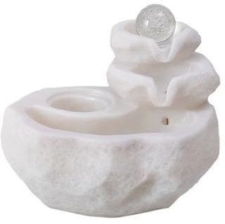 Xumh2024-3 Fontana da Interni Feng Shui Wigwam Acqua Corrente Umidificazione Bonsai Fontana da Tavolo Home Office Scrivania Inoltro Palla Fortuna Caratteristica dell'Acqua Home Fontana(Bianco)