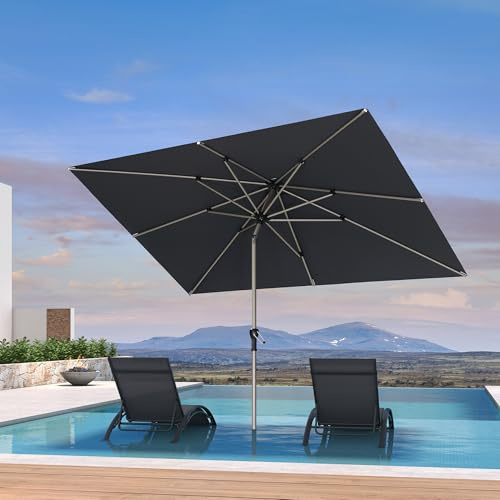 PURPLE LEAF Parasol de Jardin Extérieur Inclinable 3 x 2 m, Parasol Rectangulaire avec Châssis en Aluminium Champagne, Toile UPF 50+ pour Balcon Jardin Terrasse Patio Piscine, Gris