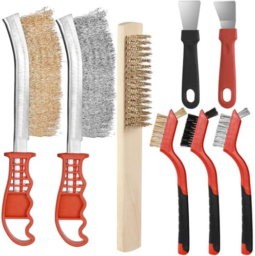 8 Stück Drahtbürsten Set, Handdrahtbürste Set Mit Messingbürste, Stahlbürste Und Nylonbürste, Edelstahlbürste Set Mit 2 Spachtel, Metallbürste Für Rostentferner Metall Und Reinigung Schweißschlacke