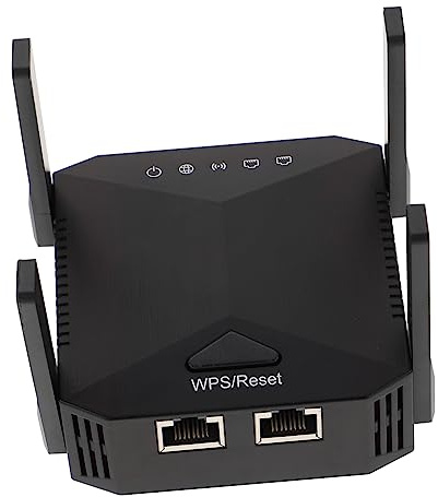 Housoutil Répéteur WiFi 300 Mbps 4 Antennes Abs Noir, Amplificateur de Signal Résistant à l'usure, Ventilation Latérale Meilleure Performance 2,4 Ghz