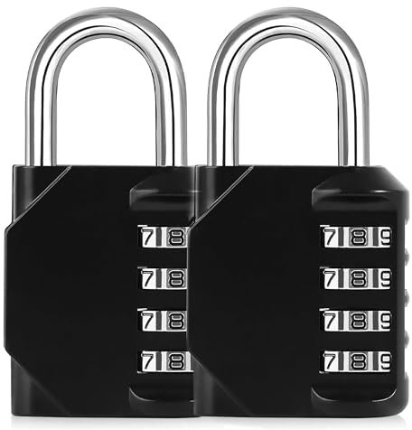 Combination Padlock, Luoqun88 Padlocks with Code, Heavy Duty 4 Digit Combination Lock, Weatherproof Outdoor Locker Padlock with Code for School Gym Locker, Shed, Toolbox, Garage, Storage (2pcs Black)