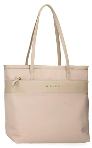 Pepe Jeans Morgan Bolso Tote Portatil 15,6 pulgadas Beige 34X32X14 cms Poliéster con detalles en Piel Sintética by Joumma Bags