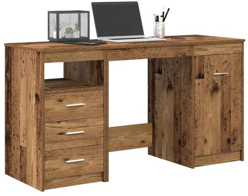 vidaXL Desk with Cabinet Old Wood Engineered Wood