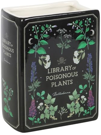Poisonous Plants Book Shaped Vase – Gothic Ceramic Vase – Botanical & Book-Inspired Design – Decorative Display for Flowers – Gift for Plant & Book Enthusiasts