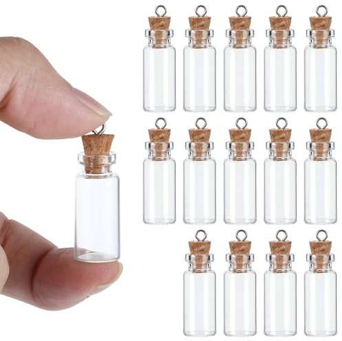 Larrel 15 provette con tappo di sughero, mini bottiglie di vetro da 2 ml, piccole bottiglie di vetro con tappo di sughero, decorazione fai da te, bottiglie trasparenti in vetro da riempire, per fai da
