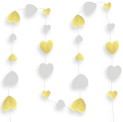 FloraVigo 52 Ft goldene Herzgirlande, 4 Stück 4 m Hochzeitsgirlanden, Hochzeitsdekorationen, hängende Papiergirlande für Jahrestag, Goldene Hochzeit, Verlobung, Jubiläum, Partydekorationen