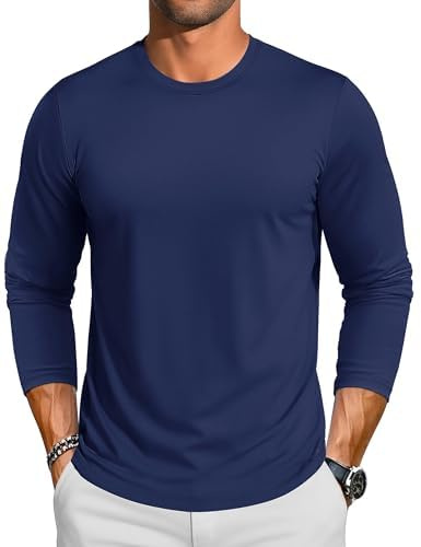 TACVASEN T-Shirt Manche Longue Homme Coton Tendance Casual Bleu Marine M