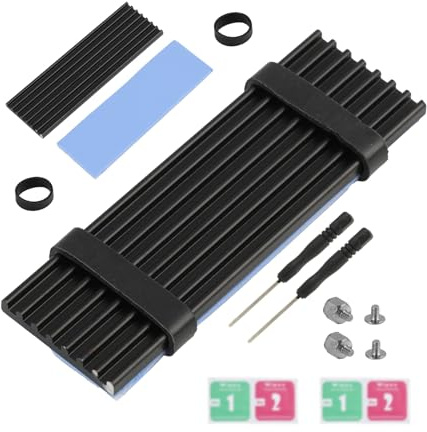 Disipador de Calor M.2 para SSD 2280 - Compatible con PC/PS5/PS5 Slim, Cuerpo de Aluminio 22x70x3mm, Incluye Almohadilla Térmica - Paquete de 2 Unidades，disipador de calor de aluminio