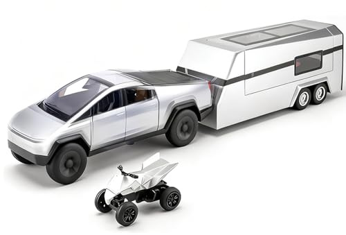 Cyber Style Truck Alloy Diecast Toys with Metal Trailer and Motorcycle Pull Back Pickup Model with Sound and Light Effect Race Car for Kid Adult Age for 3 Year Old and Up