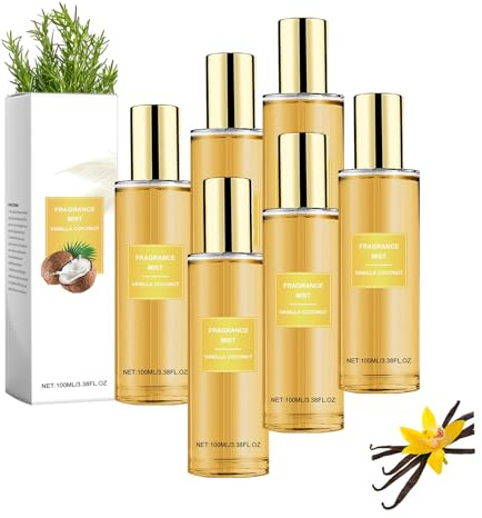 Spray corporel vanille et noix de coco, brume parfumée légère longue durée pour le soin de la peau, hydratante et rafraîchissante, fraîche, parfum vanille, cadeau charmant pour femmes et hommes (6pcs)