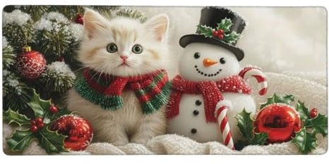 Weihnachten Mousepad XL 500 x 250 mm Groß Gaming Mousepad Katze, Schreibtischunterlage Mit Anti-Rutsch Basis,Tischunterlage Large Size, für Gaming Office Home Zubehör, Geschenke für Männer M1223