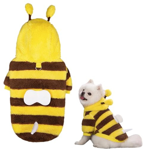Warm Pet costumes Pullover Hoodie Sweatshirt, Cute Soft Fleece Dog Clothes with D-Ring,Comfortable Breathable Pet Costume Cosplay Sweater Winter Coat (Yellow Bee, M)
