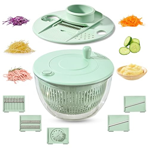 Salad Spinner, Salad Box To Toss Salads, 6-in-1 Vegetable Spinner, Large Lettuce Spinner with 6 Blade, BPA-Free Salads Dryer Egg Yolk Strainer for Efficient Food Preparation & Washing, Carrot Shredder