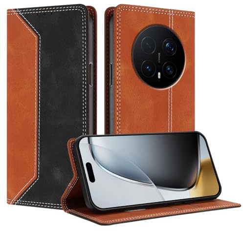 TAUYN Leder Magnetisch Folio Hülle für Honor Magic8 Pro 5G/Magic 8 Pro | Hautgefühl Spliced PU/TPU Stoßfeste Leder Geldbörse Lederhülle, mit Zwei Kartenfächern, Schlicht und Stilvoll. Schwarz