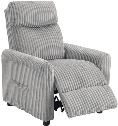HOMCOM Sillón Relax Reclinable, Sillón Reclinable Manual, Tapizado en Pana, Instalación Rápida, Reposapiés, Acolchado Grueso, para Salón, Dormitorio, Oficina, Gris Claro