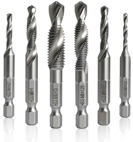 Gewindeschneider Set, 6-teiliges Kombi-Bohrer Bit M3 M4 M5 M6 M8 M10