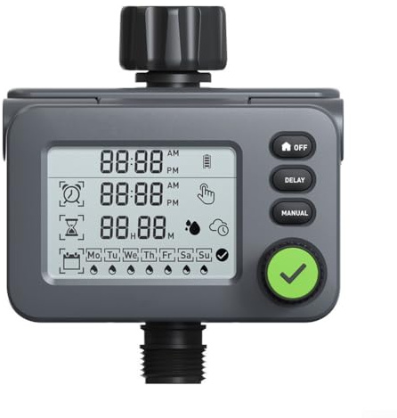 Qualoramall Temporizador de riego para computadora de riego con modos automáticos y manuales, entrada de latón, IP54, impermeable, retardo de lluvia inteligente para jardín, césped, invernaderos, 17 x