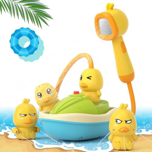 Juguetes de Baño para Bebé, Bañera Juguetes Bebés con Cabezal de Ducha, Juguete de baño de Pato, Juguete Baño Bebe Pato, Conjunto Juguetes para Baño, Juguete Cascada de Agua, Juguetes Bañera