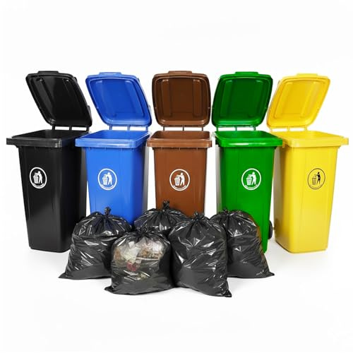 Curvaso Wheelie Bin 120L Large Outdoor Waste Container | Heavy Duty Rubbish Dustbin for Household, Garden Workplace Weatherproof Lid & Rubber Wheels Yellow