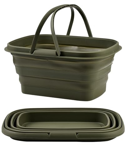 JSCARLIFE Collapsible Portable Sink 8.5L,Foldable Washing Basin with Handle Washing Up Bowl for Camping,Outdoor Cleaning,Picnics,Space-Saving Bucket for Car (Green)