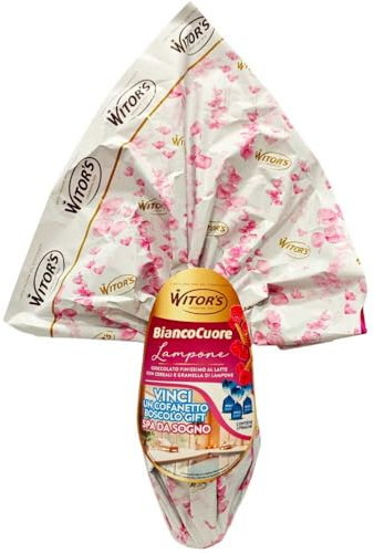 WITOR’S Uovo di Pasqua BiancoCuore al Lampone 300g - Cioccolato Finissimo al Latte con Cereali e Granella di Lampone + 3 Praline al Cioccolato - Idea Regalo Pasqua
