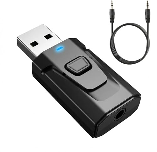 Adaptateur Bluetooth USB 5.0 2-en-1, Émetteur Bluetooth pour TV Audio Stéréo, Adaptateur Bluetooth USB 5.0 Prise Jack Noir, Émetteur Récepteur Audio Synchrone sans Latence, Bluetooth pour PC