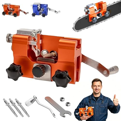 Klampero Kettenschärfer,Profisaw-Das Original-Universal Kettenschärfer,Effiziente Profi Saw Kettenschärfgerät mit Winkelführung&Robustem Edelstahl,Sägekettenschärfgerät für Jede Kettensäge (B,Gelb)
