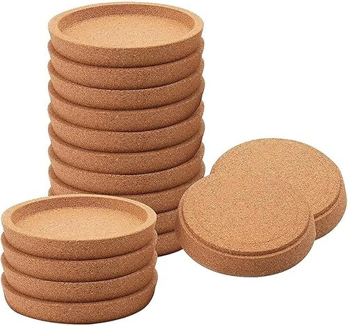 Korkuntersetzer Rund mit Rand, Absorbierende & HitzebestäNdige Kork Untersetzer zum Tischoberfläche Schutz, Korkuntersetzer Rund 10 cm Durchmesser, Untersetzer Kork für die Meisten Tassen (16pcs)