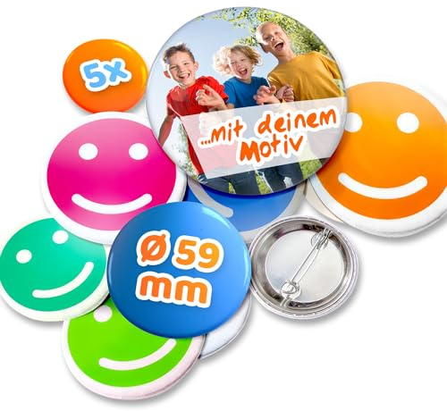 Personalisierte Buttons/Badge Pin/Anstecker - Verschiedene Größen - mit eigenem Foto, Logo, Text oder Bild selbst gestalten, rund, ideal für Logos oder Emojis