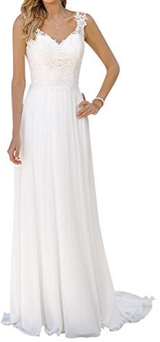 JAEDEN Robes de mariée Longue Robe de Mariage Robe Nuptiale Femme A-Ligne Dentelle Chiffon Blanc EUR38