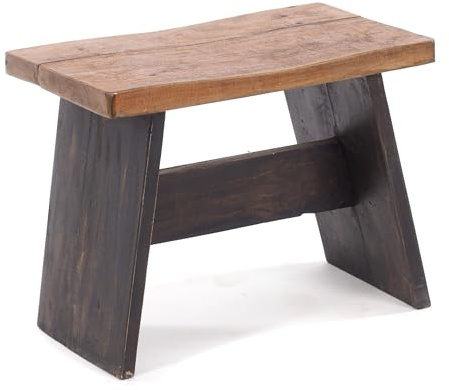DESIGN DELIGHTS RUSTIKALES SITZBÄNKCHEN SCHEMEL 40 | Mahagoni, massiv, 40x31x25 cm (BxHxT) | Fußhocker, Dekohocker aus Holz | Farbe: 04 schwarz-Natur