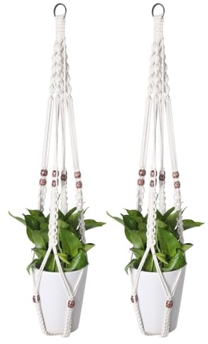 Flexzion Blumenampeln Boho Makramee Pflanzenhalter mit C- & S-Haken Handgewebter Baumwollseilkorb Böhmische Dekoration für Wohnzimmer Schlafzimmer, Pflanztopf NICHT inbegriffen, 2Stk, 89 cm
