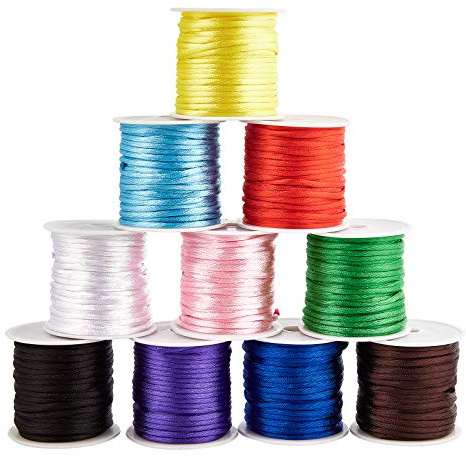 PandaHall 10 Farben 2.5mm Satin Nylon Trim Cord, Rattail Seidenschnur 109 Yards Nylonschnur Satin Craft Knotenschnur Für Halskette Armband Perlen Chinese Knot
