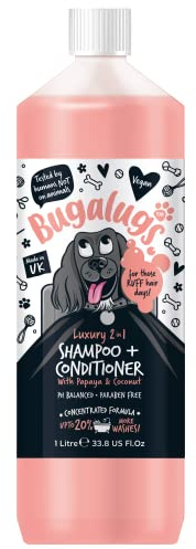 BUGALUGS Hundschampo Lyxig 2-i-1 Papaya och kokosnötsprodukter för illaluktande hundar med doft, bästa valpschampo, professionell brudgum vegan husdjursschampo och balsam