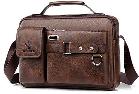 Naudamp Bolso de Hombro para Hombre Bolso de Hombro de Cuero Bolso Casual Impermeable Bolso Deportes Maletín de Computadora
