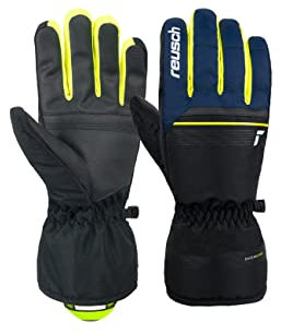 Reusch Guanti invernali da uomo Snow King garantiti, antivento ed extra traspiranti, unisex, guanti da neve, guanti da sci, da uomo, da donna, colore: nero/blu/giallo, 7,5