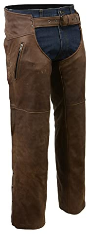 Milwaukee Leather MLM5518 - Chaps in pelle da uomo, stile vintage Crazy Horse marrone