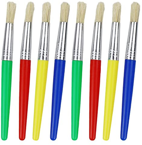 8 pennelli per bambini, pennelli colorati per pittura per bambini, punta piatta con manico in plastica e setole per acquerello, olio, vernici acriliche