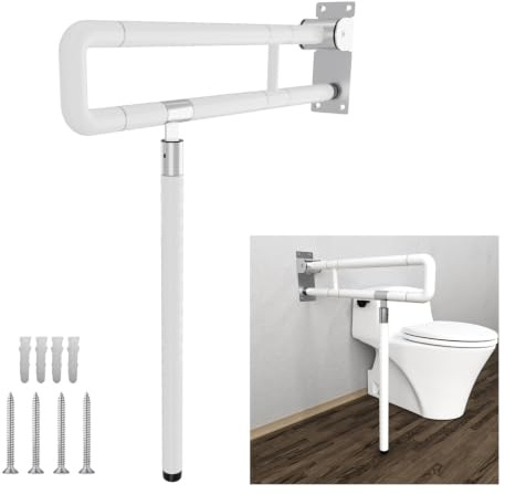 Herrselsam Wandstützgriff 60cm WC Toiletten Stützklappgriff Rutschfest Stützhilfe Klappbare WC Haltegriff Wandmontage Stütz-Haltegriff Belasten Sie bis zu 200 kg(1 Stück) | Rutschfeste Stützhilfe für Bad und WC, 90° hochklappbar, mit Montagezubehör, für Senioren und Mobilitätseingeschränkte