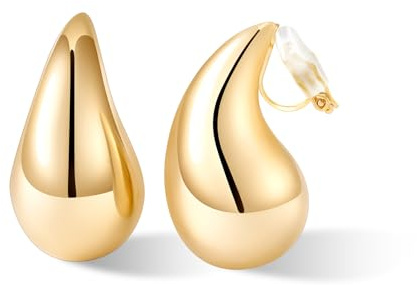 NVWAROCK Dupes Ohrclips in Tropfenform, klobig, nicht durchbohrt, 14 Karat echt, vergoldet, hypoallergen, leichte Ohrringe für Damen (Gold und Silber)
