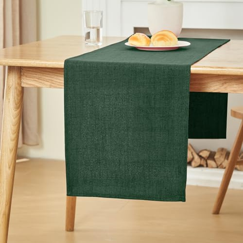 WAITER TREE Tischläufer Leinen Hochwertiger Tischwäsche Uni einfarbig Pflegeleicht Kollektion Leinenoptik Tischläufer ohne Quaste Tannengrün 35 x 240 cm