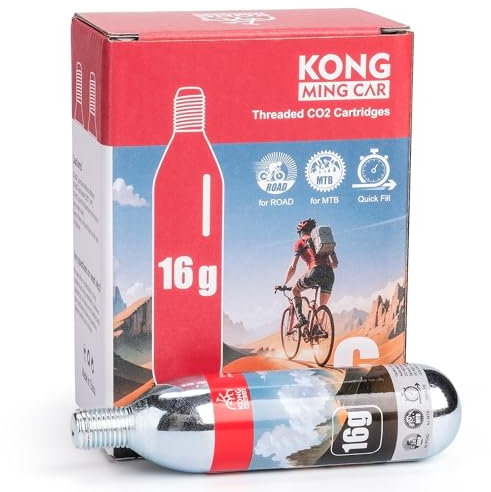 KONG MING CAR CO2 Kartuschen mit Gewinde, 16 g/25 g CO2 Kartuschen mit Gewindeanschluss für alle CO2 Fahrradreifenfüller, CO2 Pumpe für Rennräder und Mountainbikes (16g x 6 Pack)