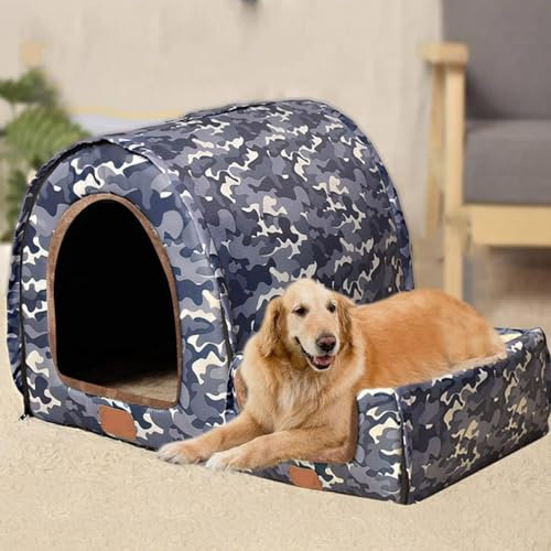 Extra großes 2-in-1 Jumbo-Hundehausbett, XL, Hundebett, Zelt, Angstlinderung, beruhigend, XXL Hundehütte, Katzenhöhle, Iglu, Winter, warmes Haustiernest (XXXL-105 x 80 x 78 cm, F)