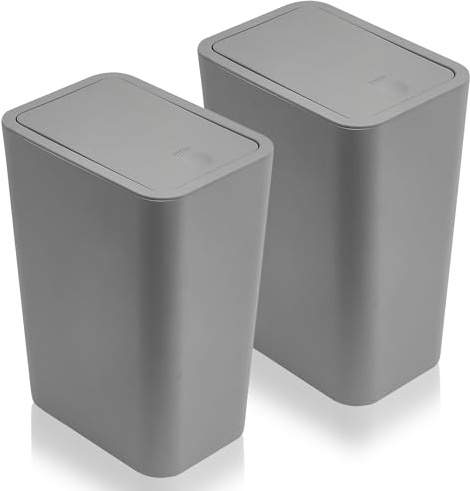 Accmuzzy 2 Mülleimer 10 Liter Badezimmer Mülleimer mit Druckverschluss Deckel,Mülleimer Bad, Komposteimer für Küche,Bad, Wohnzimmer, schmaler Ort (grau)
