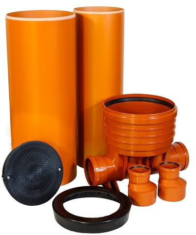 ScarMaxx - Schachtsystem Set - Kontrollschacht DN 400, Rohr DN400/ DN315 - PVC Rohr - Schachtböden gerade, Deckel 2 Schrauben Rund - Höhe 210, Breite 85cm - 2x DN110-2 x Reduzierung 160/110