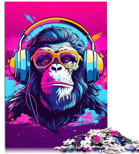 Puzzles Geschenke Spielzeug Monkey Dj Musik für Erwachsene 1000-teiliges Puzzle Holzpuzzle ganze Familie （50x75cm）