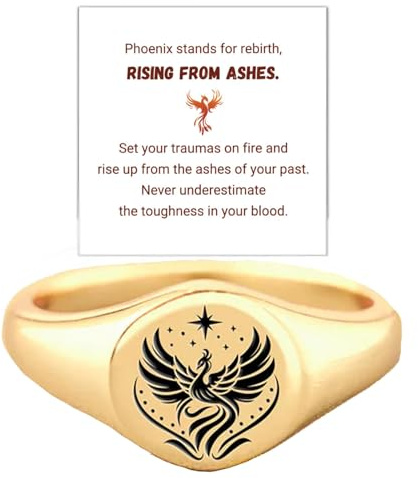 Anello con sigillo a forma di fenice, in argento S925, anello di incentivazione con fenice che serve come promemoria costante per superare le sfide incise, gioiello regalo per donne e uomini, 6