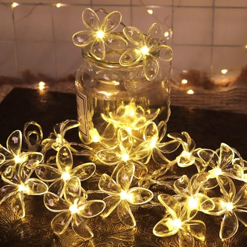 RECUTMS 20 LED Flower String Lights 3M/10FT Hanging Morning Glory Decorative Battery Operated Fairy Light for Home Bedroom Garden Fence Wedding Camping Party Indoor Outdoor Decor(Warm White)